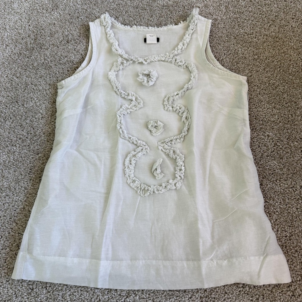 J.Crew Tank Top Womens 0 White Cotton Silk Ruffle Scoop Neck Sleeveless Lined